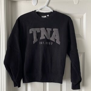TNA Black Crewneck Sweater with Ribbed Cuffs